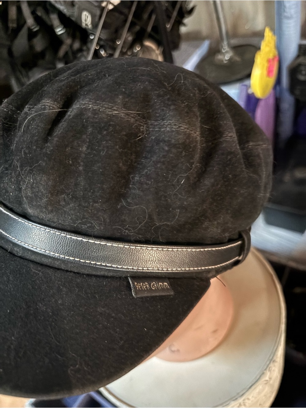 Peter Grimm Black Wool Newsboy Cap with  Band